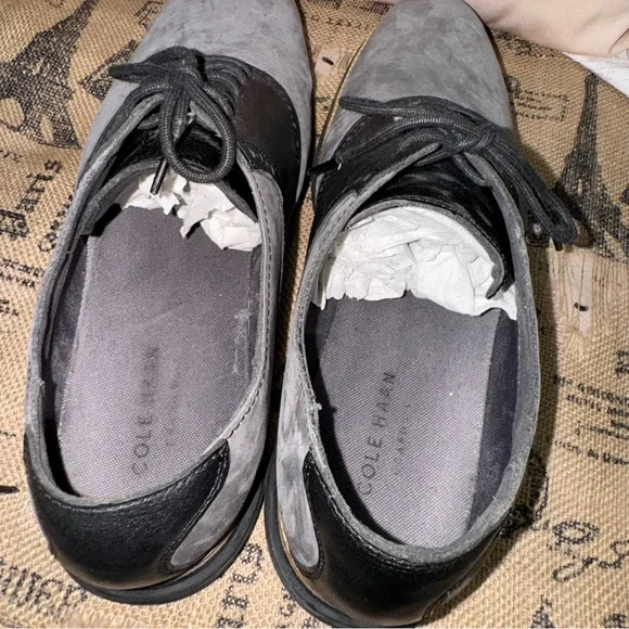 Cole Haan Men'S Oxford Grand Grey Suede Black Leather Shoes Size 12 - Picture 7 of 12
